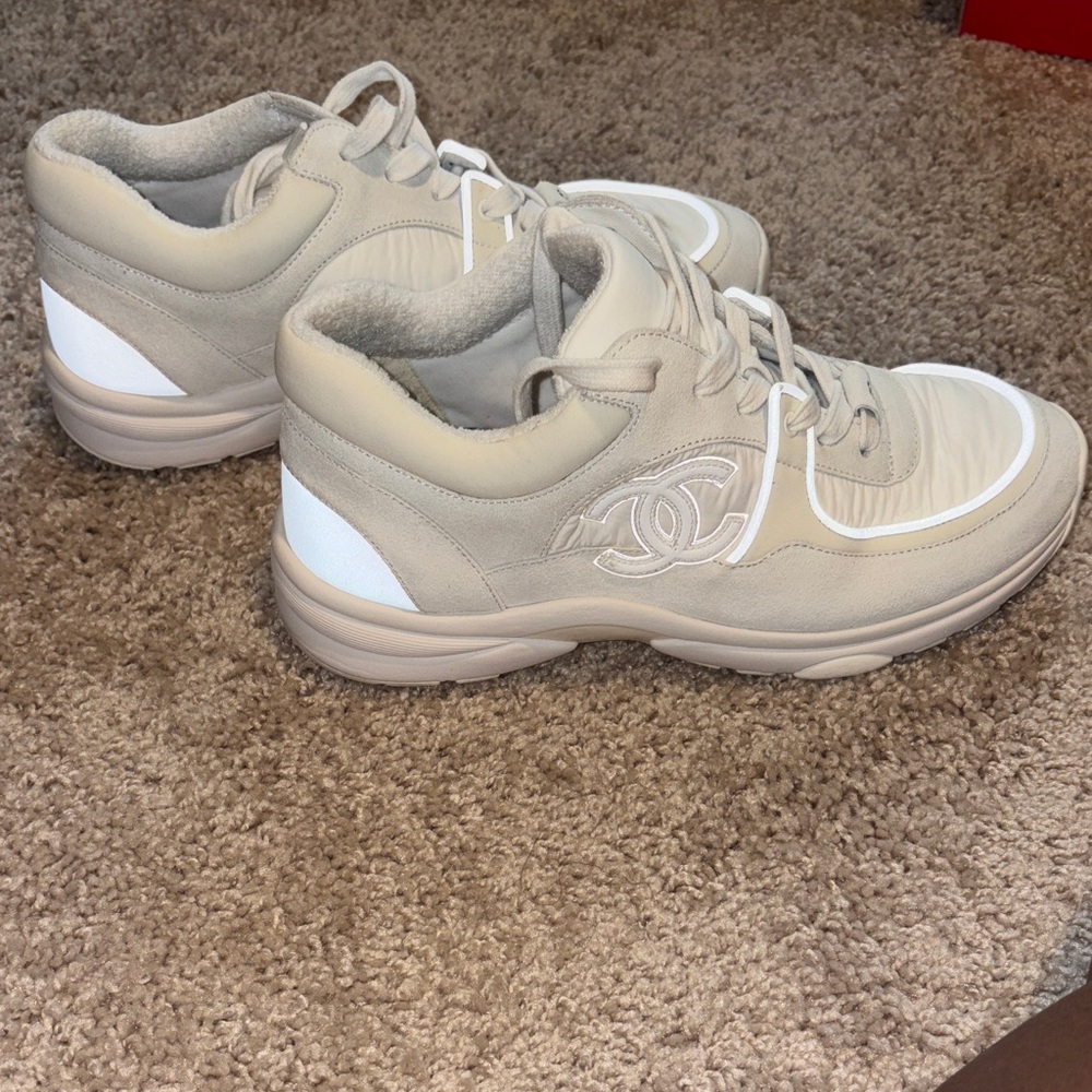 Chanel Women's Cream and White Sneakers
